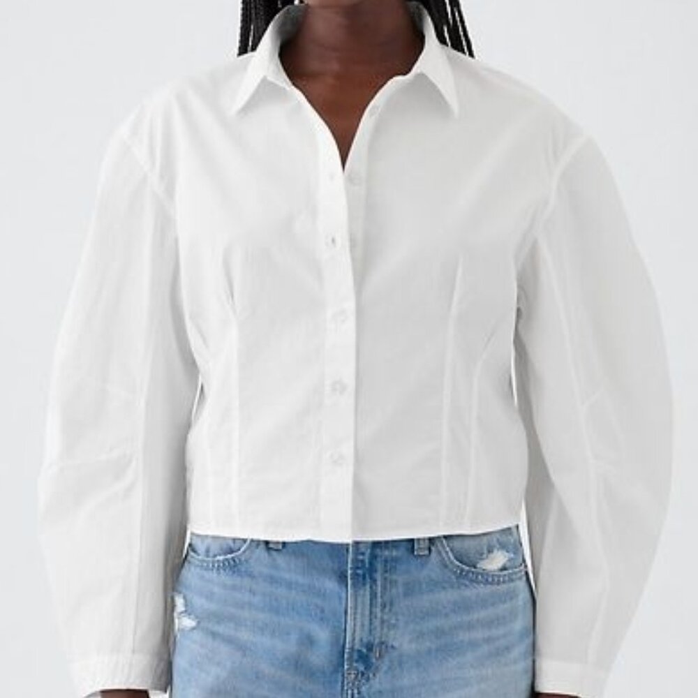 New With Tags Cotton Barrel Sleeve Shirt sz M - Crisp White